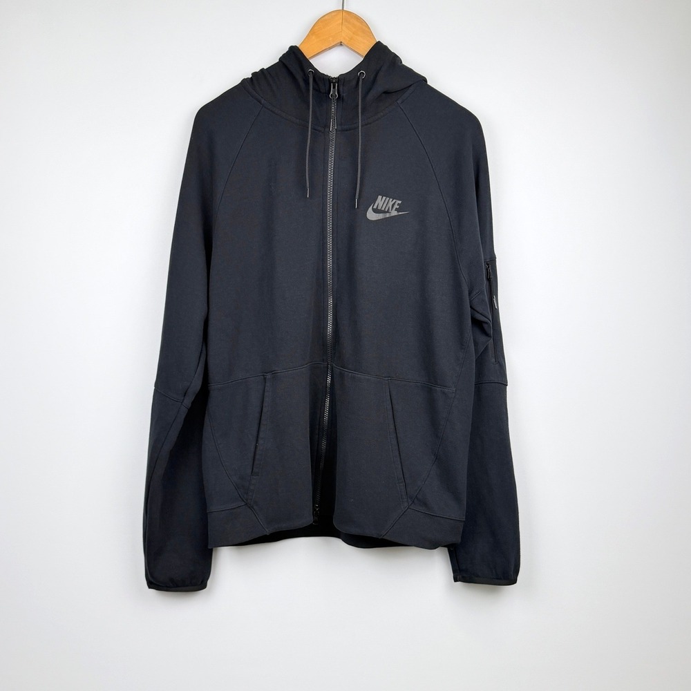 Nike Full Zip Hoodie Mens L Black Tech Fleece Arm Pocket Sportswear
